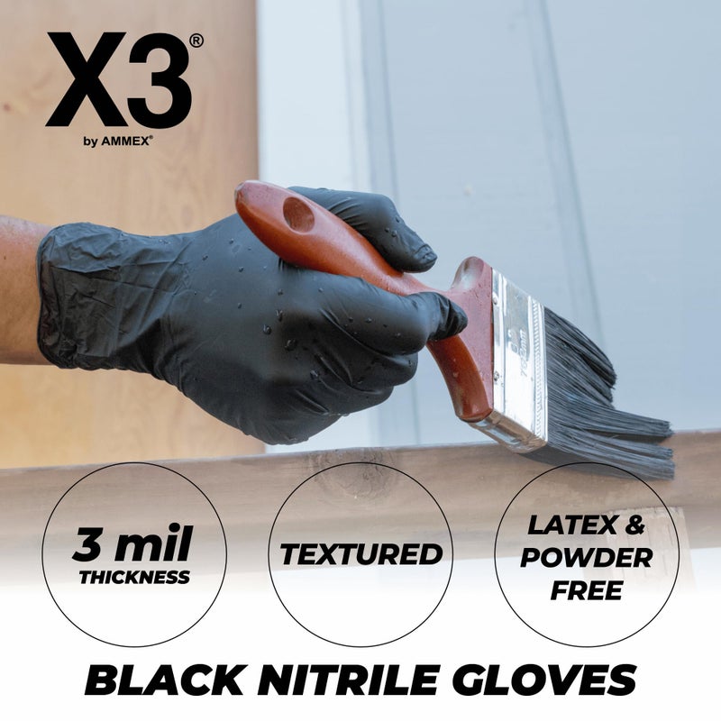 X3 Black Gloves, Disposable, Latex Free, Nitrile, for Cooking, Food Prep, 3 Mil, Powder-Free, Size Small, Case of 1000 - Image 2